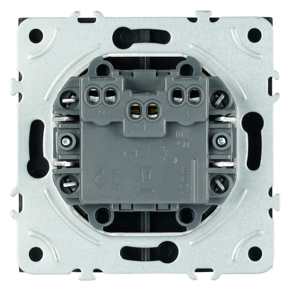 Выключатель 2-клавишный самовозвратный (механизм), STEKKER, 250В, 10А, серия Эмили, RSW10-5113-05, черный уголь, soft touch