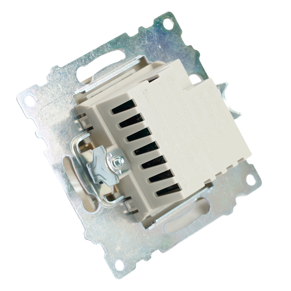 Розетка 2-местная USB + type C (механизм), 250В, 3А, max 20W, STEKKER, GLS10-7116-08, серия Катрин, золото