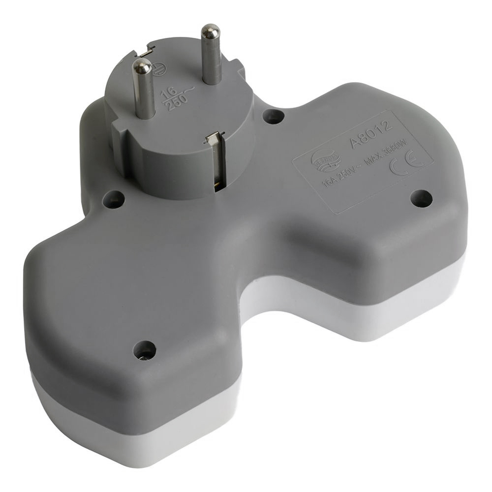 Разветвитель сетевой 2-местный с/з STEKKER ADP16-15-20, 250V, 16A и USB+Type C на 2.4А, белый/серый