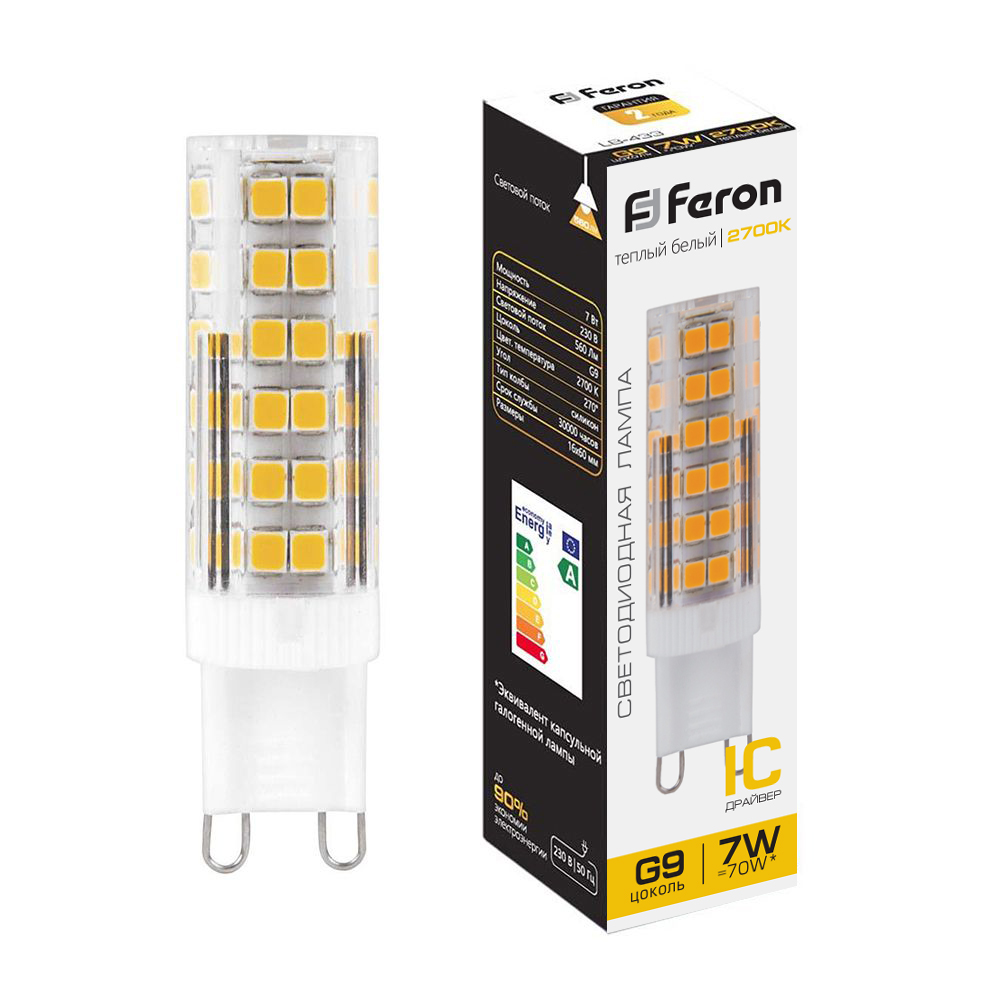 Лампа светодиодная Feron LB-433 G9 7W 175-265V 2700K