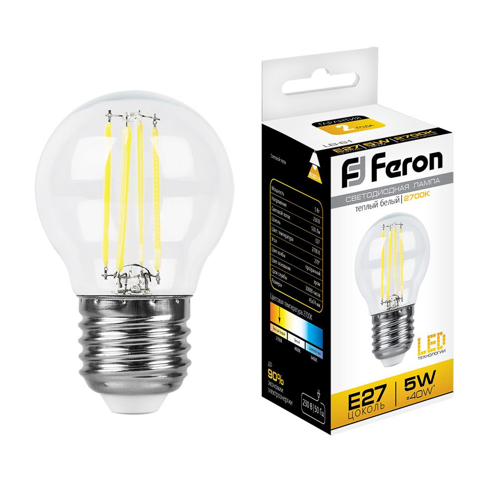Лампа светодиодная Feron LB-61 Шарик E27 5W 230V 2700K