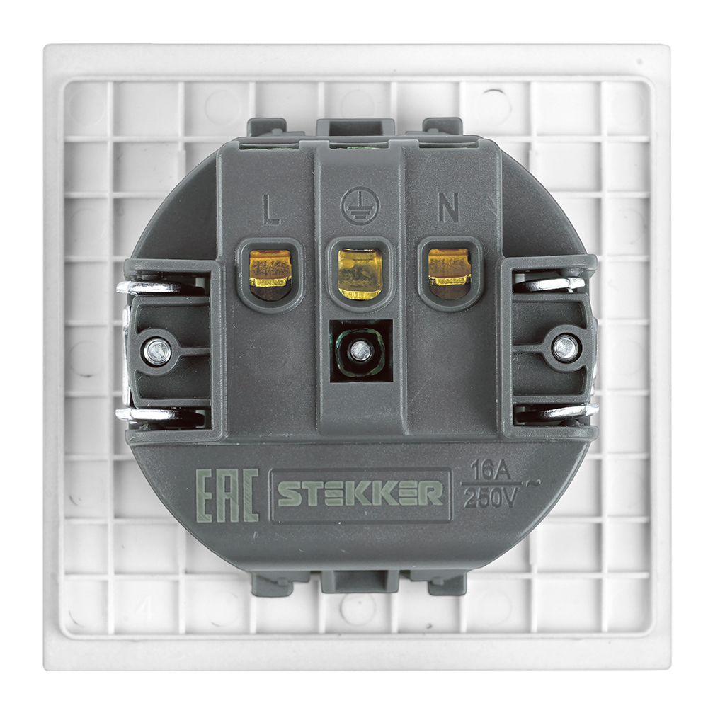 Розетка 1-местная с защитной шторкой с/з (механизм), STEKKER, 250В, 16А, серия Мия, RST16-3110-01, белая магнолия