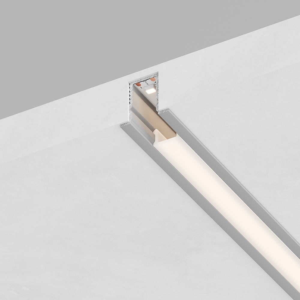 Профиль алюминиевый встраиваемый 9х12мм, серебро, 2м  CAB242 (в комплекте с матовым экраном, 2 заглушками, 4 крепежами) FERON