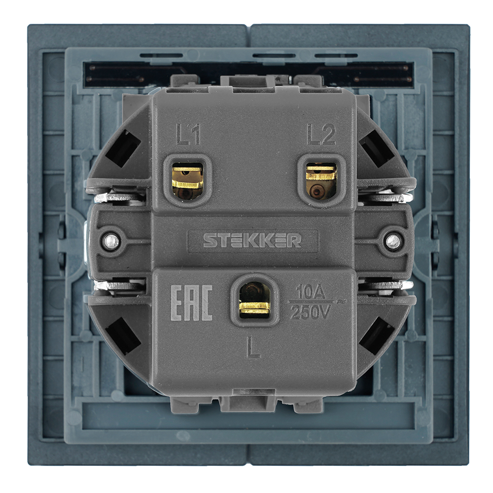 Выключатель 2-клавишный c индикатором (механизм), STEKKER, 250В, 10А, серия Мия, RSW10-3102-05, черный бархат