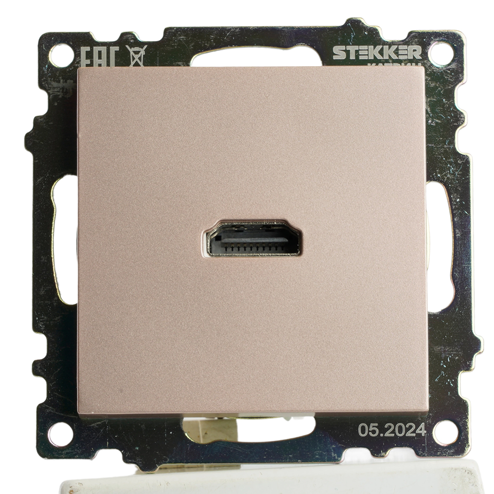 Розетка HDMI 2.1, Type A (механизм), STEKKER GLS00-7118-02, серия Катрин, шампань