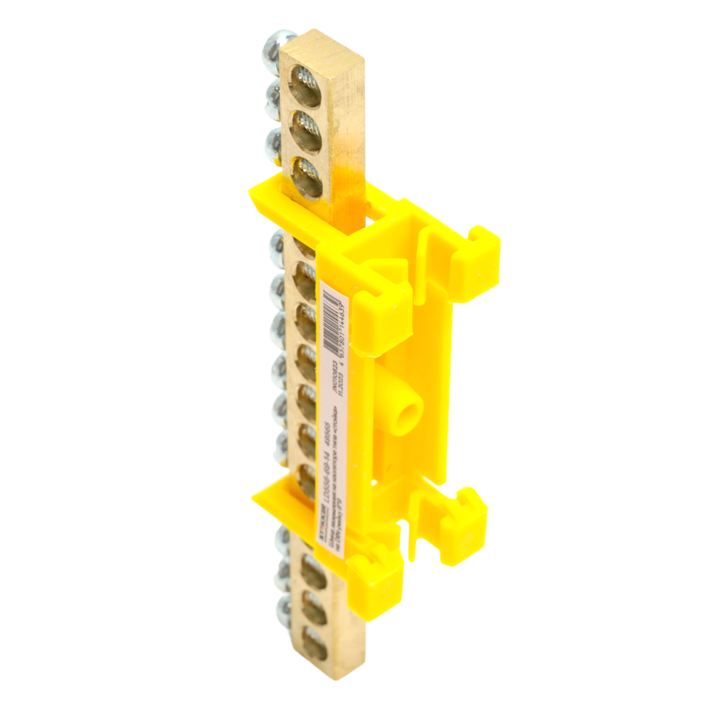 Шина "PE" на изоляторе STEKKER 6*9 тип "стойка" на DIN-рейку 14 выводов, желтый, LD556-69-14