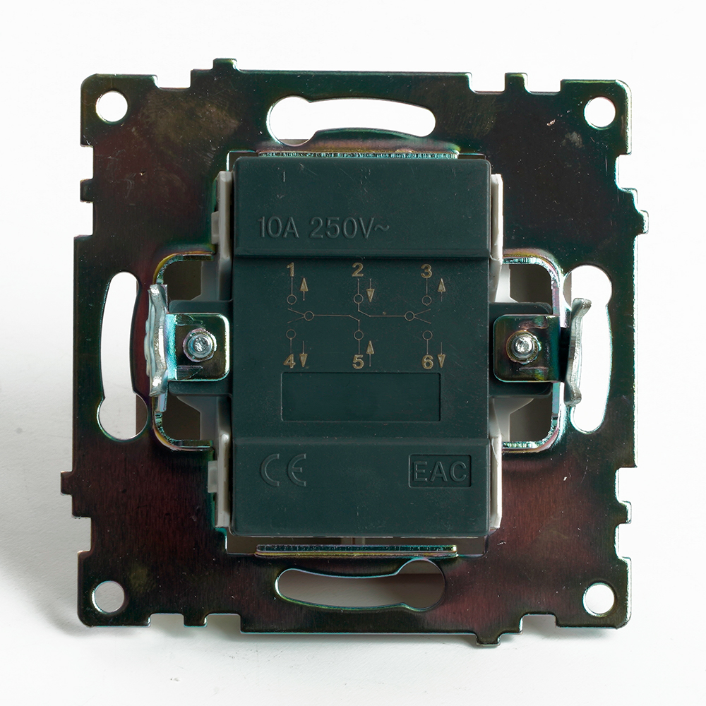 Переключатель2-клавишный (механизм), STEKKER GLS10-7107-02, 250V, 10А, серия Катрин, шампань