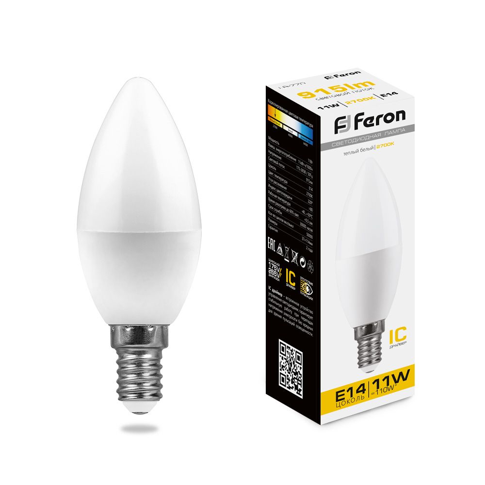Лампа светодиодная Feron LB-770 Свеча E14 11W 175-265V 2700K