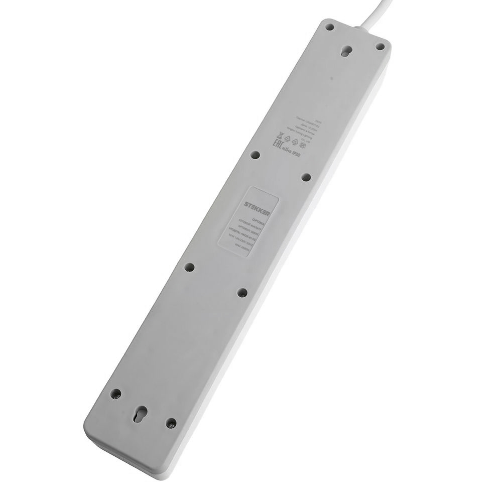 Сетевой фильтр 6-местный с/з STEKKER HM20-61-03 3x1мм2, 3 м, серия Optima, белый