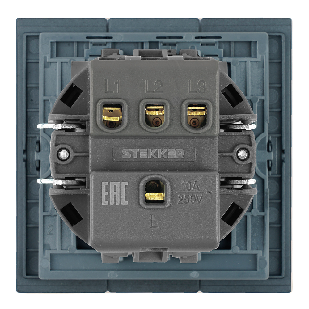 Выключатель 3-клавишный (механизм), STEKKER, 250В, 10А, серия Мия, RSW10-3108-05, черный бархат
