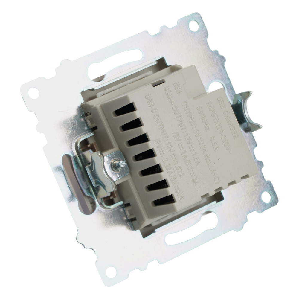 Розетка 2-местная USB + type C (механизм), STEKKER GLS10-7116-02, 250B, 3A, max 20W, серия Катрин, шампань