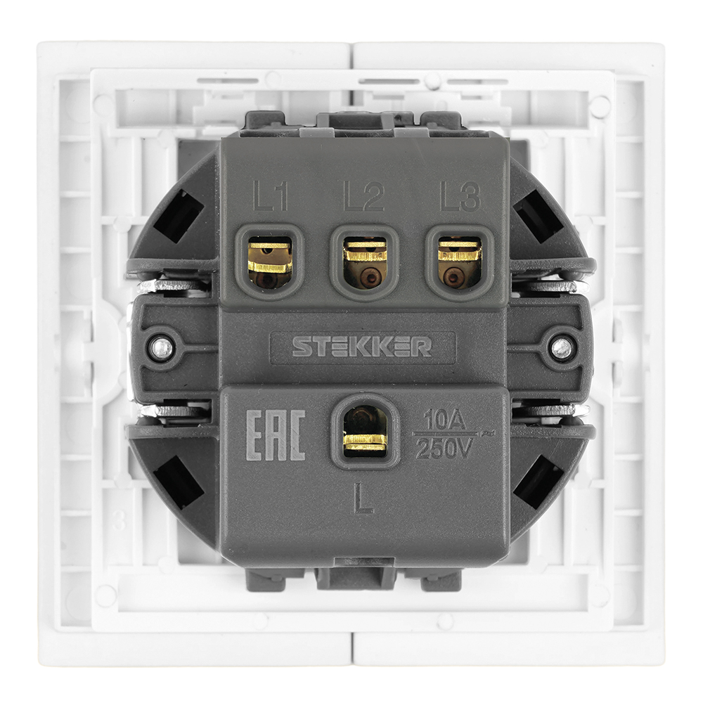 Выключатель 3-клавишный (механизм), STEKKER, 250В, 10А, серия Мия, RSW10-3108-01, белая магнолия