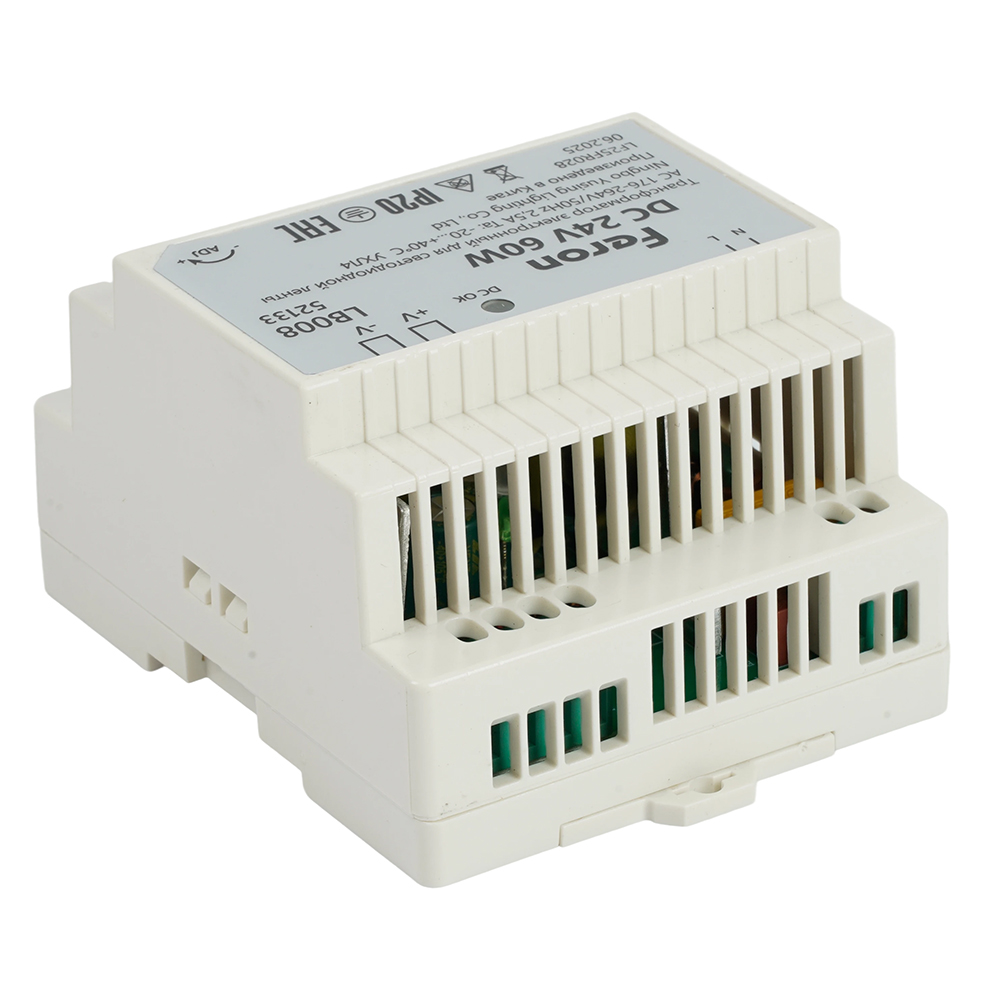 Трансформатор электронный для светодиодной ленты и оборудования на DIN-рейку 60W 24V 77*92*56мм IP20, LB008