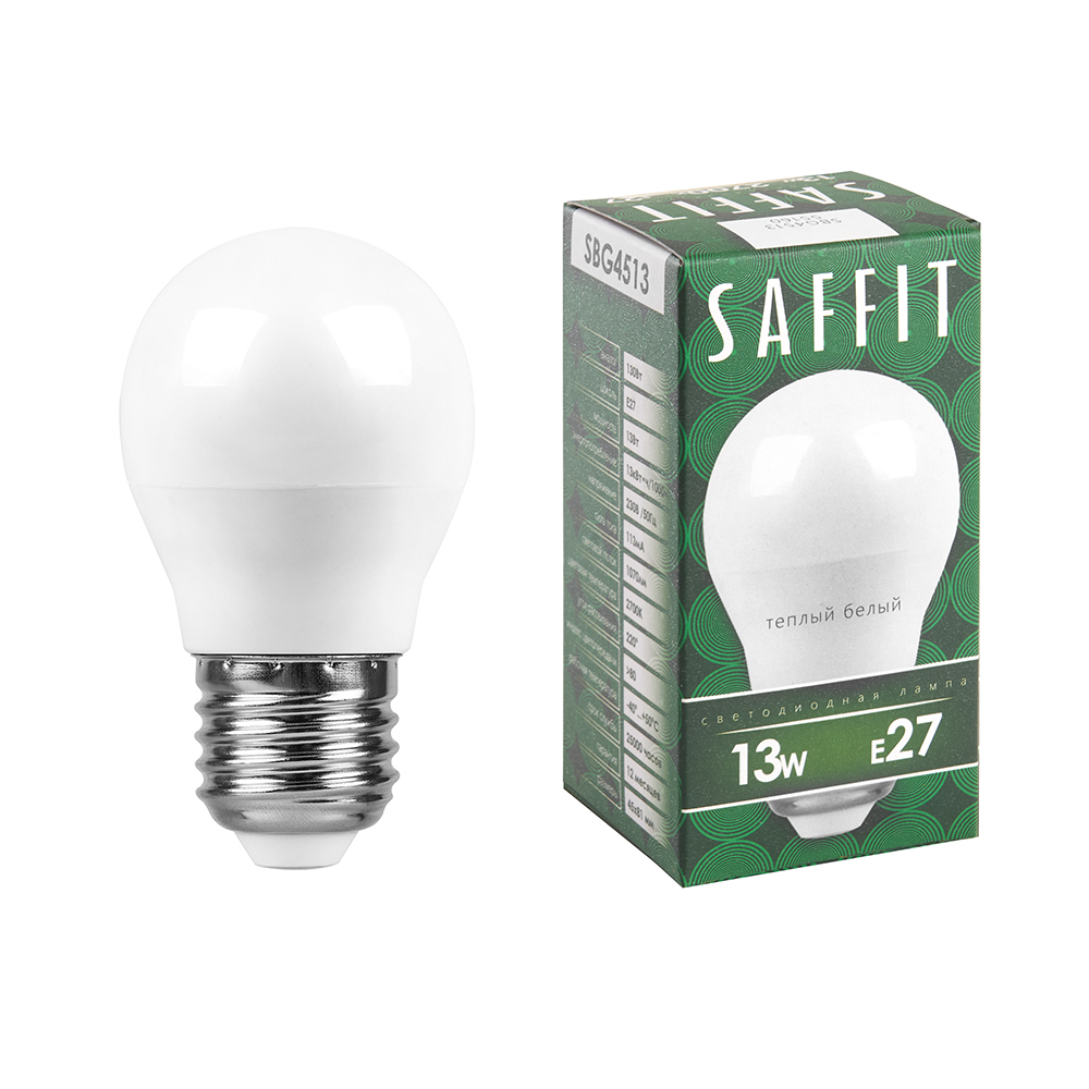Лампа светодиодная SAFFIT SBG4513 Шарик E27 13W 230V 2700K