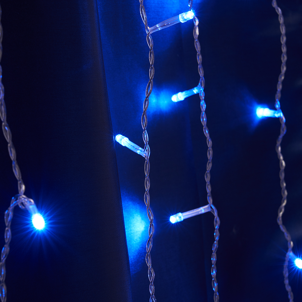Светодиодная гирлянда Feron CL21 занавес, статичная, 3*2м  + 3м 230V синий c питанием от сети, прозрачный шнур
