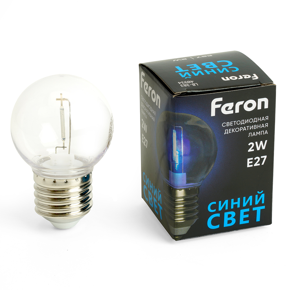 Лампа светодиодная Feron LB-383 Шарик прозрачный E27 2W 230V синий