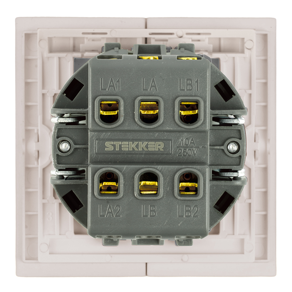 Переключатель 2-клавишный (механизм), STEKKER, 250В, 10А, серия Мия, RSW10-3107-08, пудровый жемчуг