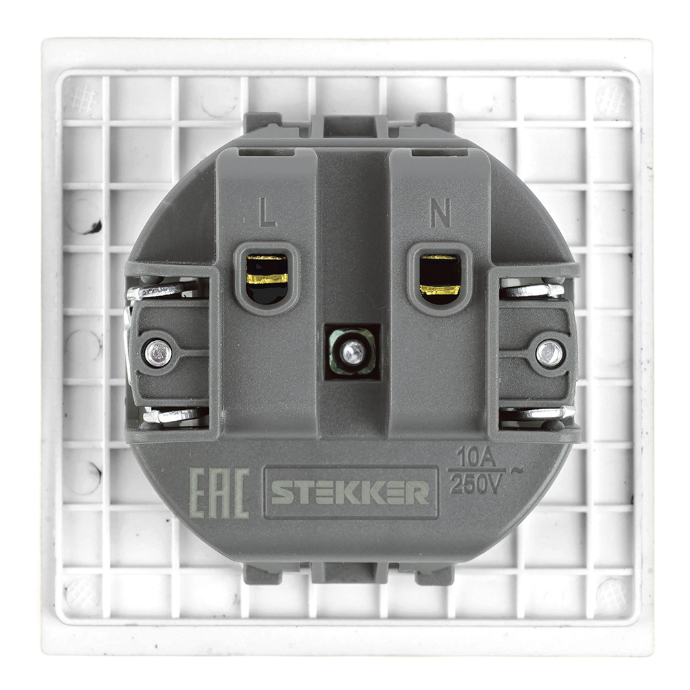 Розетка 1-местная с защитной шторкой (механизм), STEKKER, б/з, 250В, 16А, серия Мия, RST16-3109-01, белая магнолия