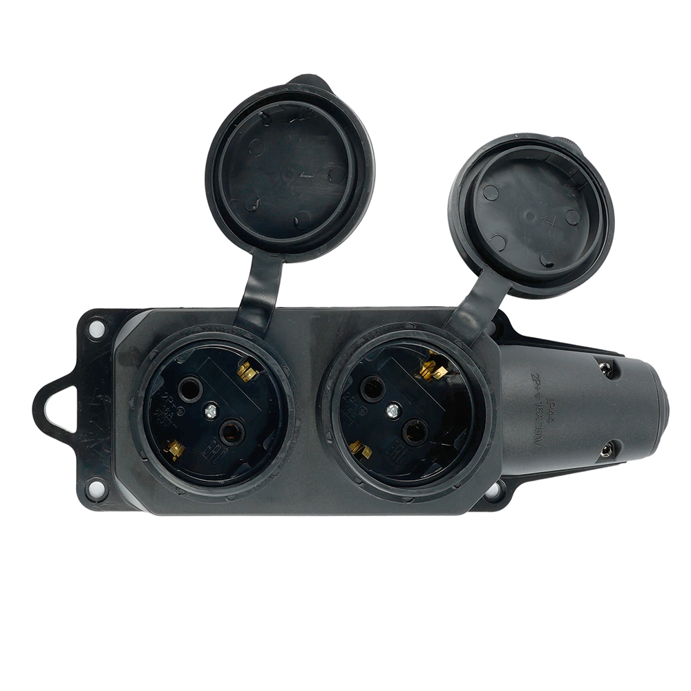 Розетка переносная 2-местная c/з STEKKER, RST16-22-44, 250В, 16А, IP44, черный  бренда Stekker Розетка переносная 2-местная c/з STEKKER, RST16-22-44, 250В, 16А, IP44, черный  от компании Stekker