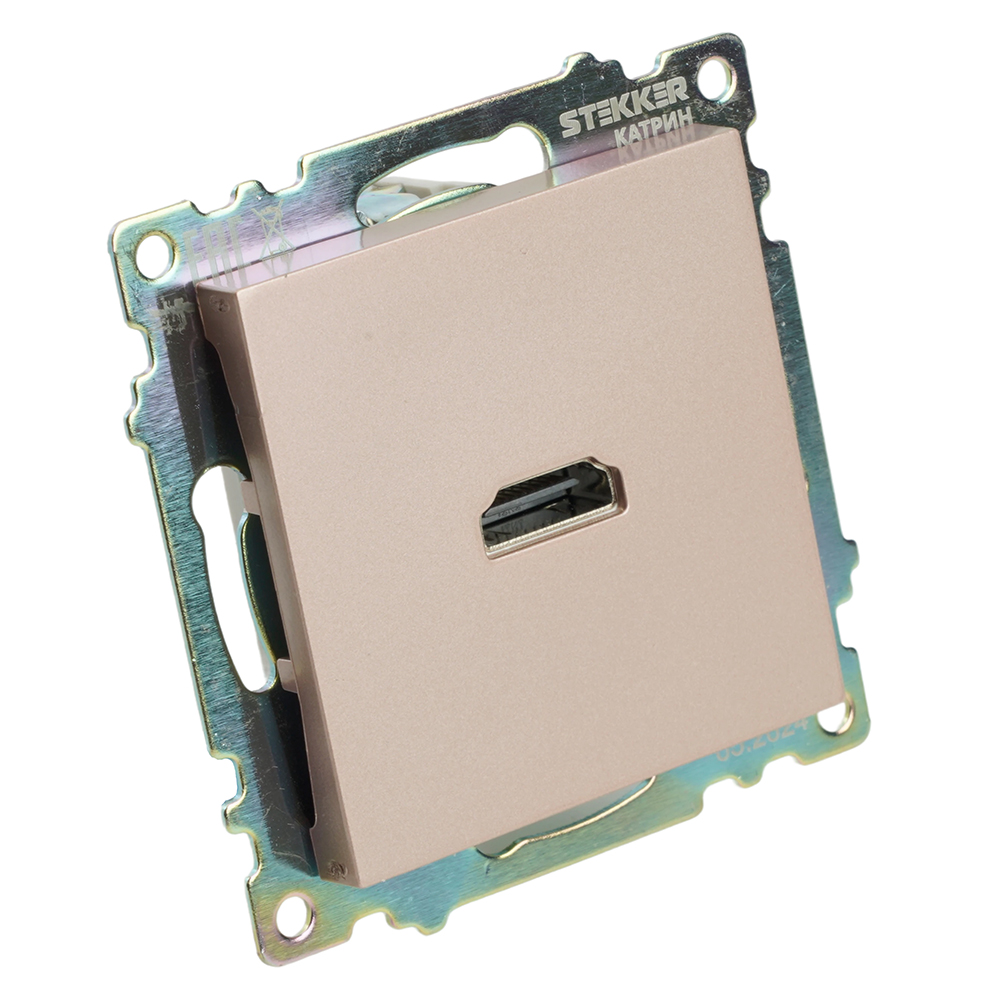 Розетка HDMI 2.1, Type A (механизм), STEKKER GLS00-7118-02, серия Катрин, шампань