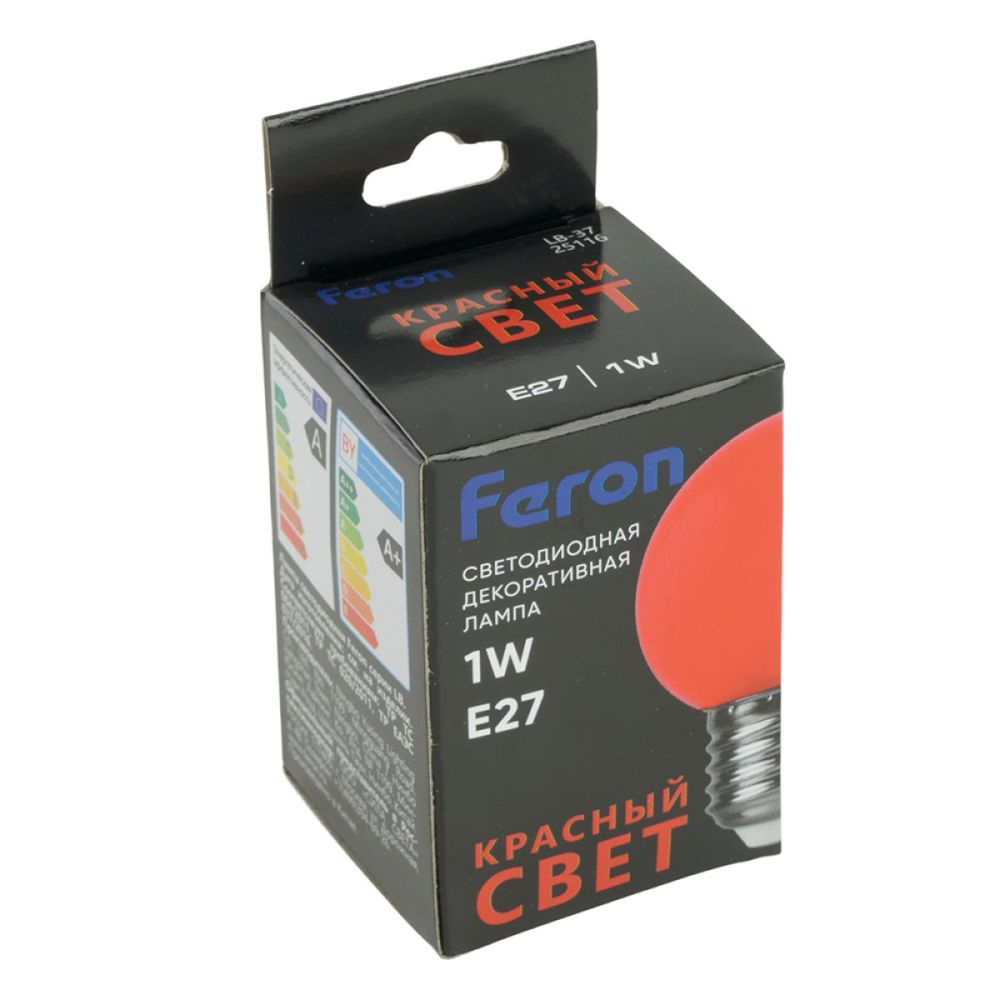 Лампа светодиодная Feron LB-37 Шарик матовый E27 1W 230V Красный