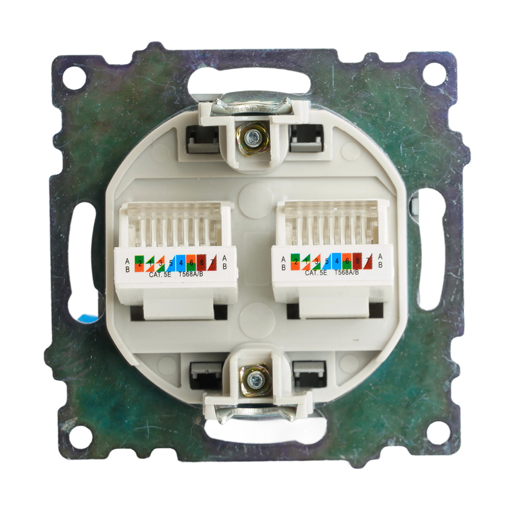 Розетка компьютерная 2-местная RJ-45 (механизм) STEKKER GLS00-7109-06 , серия Катрин, графит