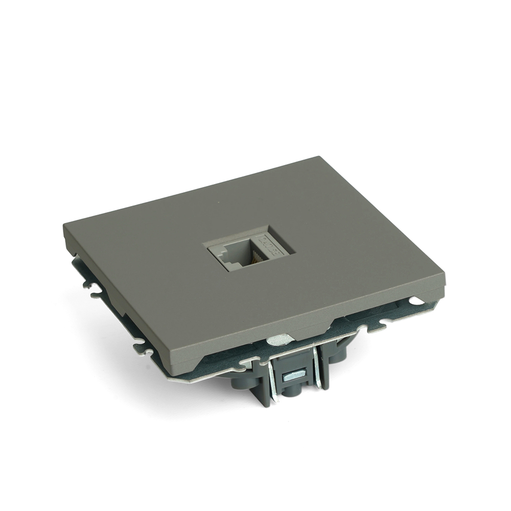 Розетка компьютерная 1-местная RJ-45 (механизм), STEKKER, серия Эмили, RST00-5117-10, платиново-серый, soft touch