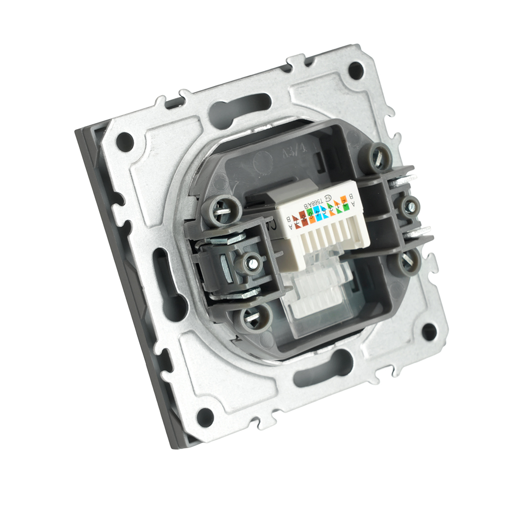 Розетка компьютерная 1-местная RJ-45 (механизм), STEKKER, серия Эмили, RST00-5117-10, платиново-серый, soft touch