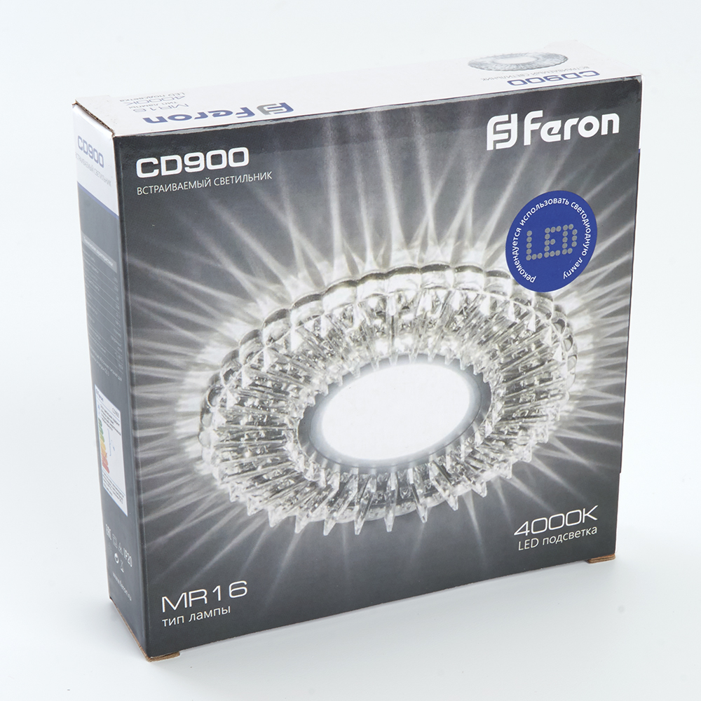 Светильник встраиваемый с белой LED подсветкой Feron CD900 потолочный MR16 G5.3 белый