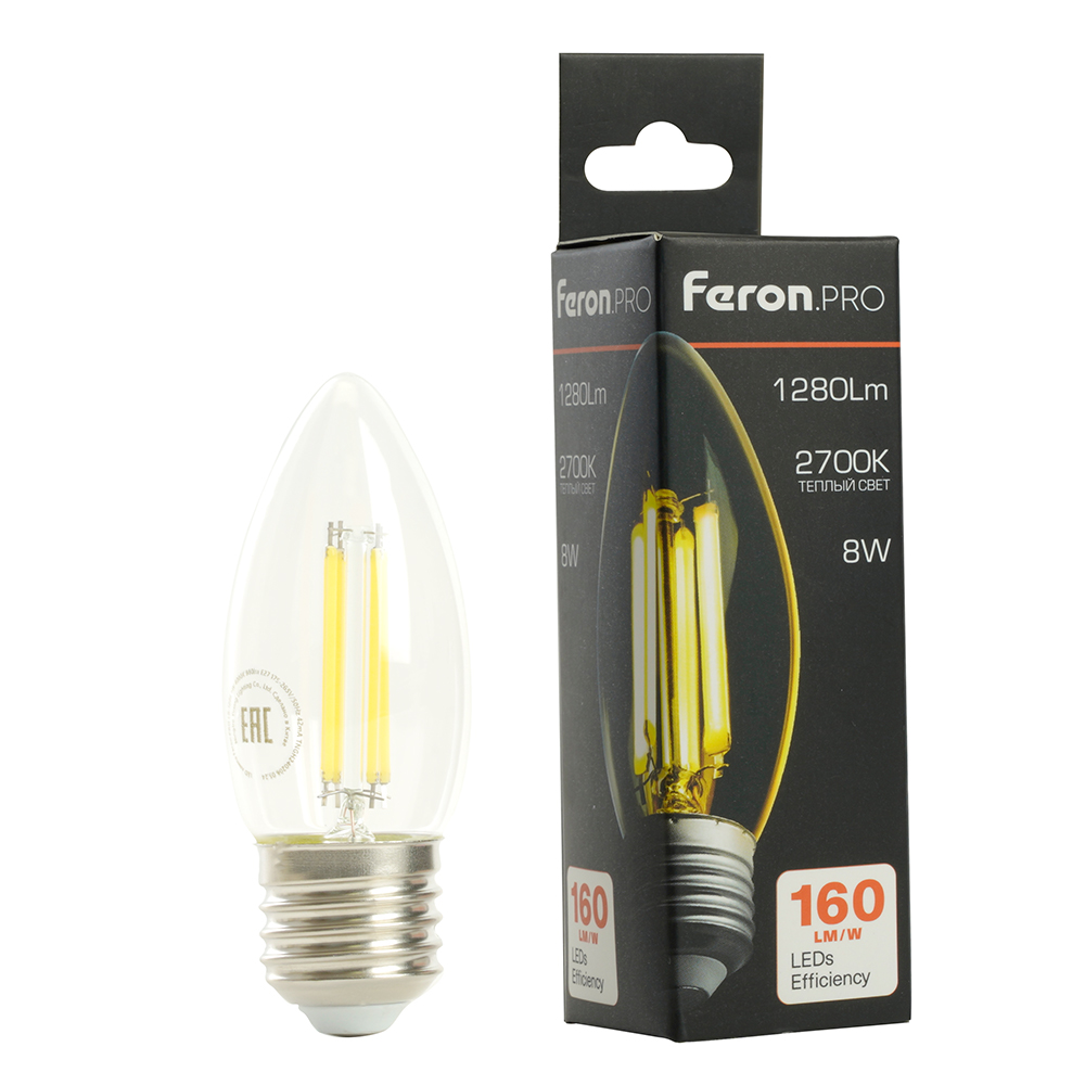 Лампа светодиодная Feron.PRO LB-1208 Свеча E27 8W 175-265V 2700K