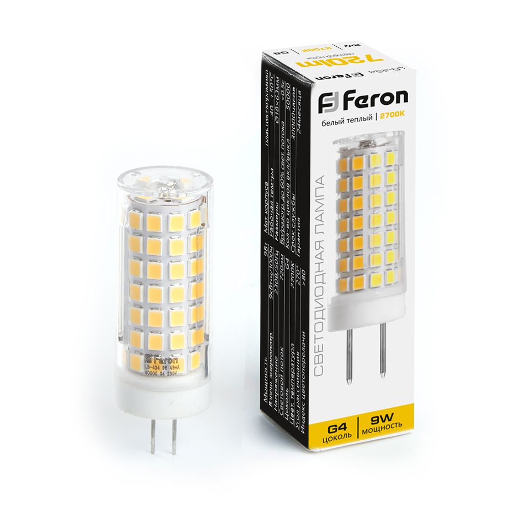Лампа светодиодная Feron LB-434 G4 9W 175-265V 2700K