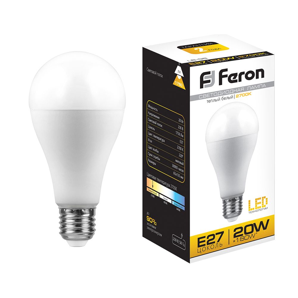 Лампа светодиодная Feron LB-98 Шар E27 20W 175-265V 2700K