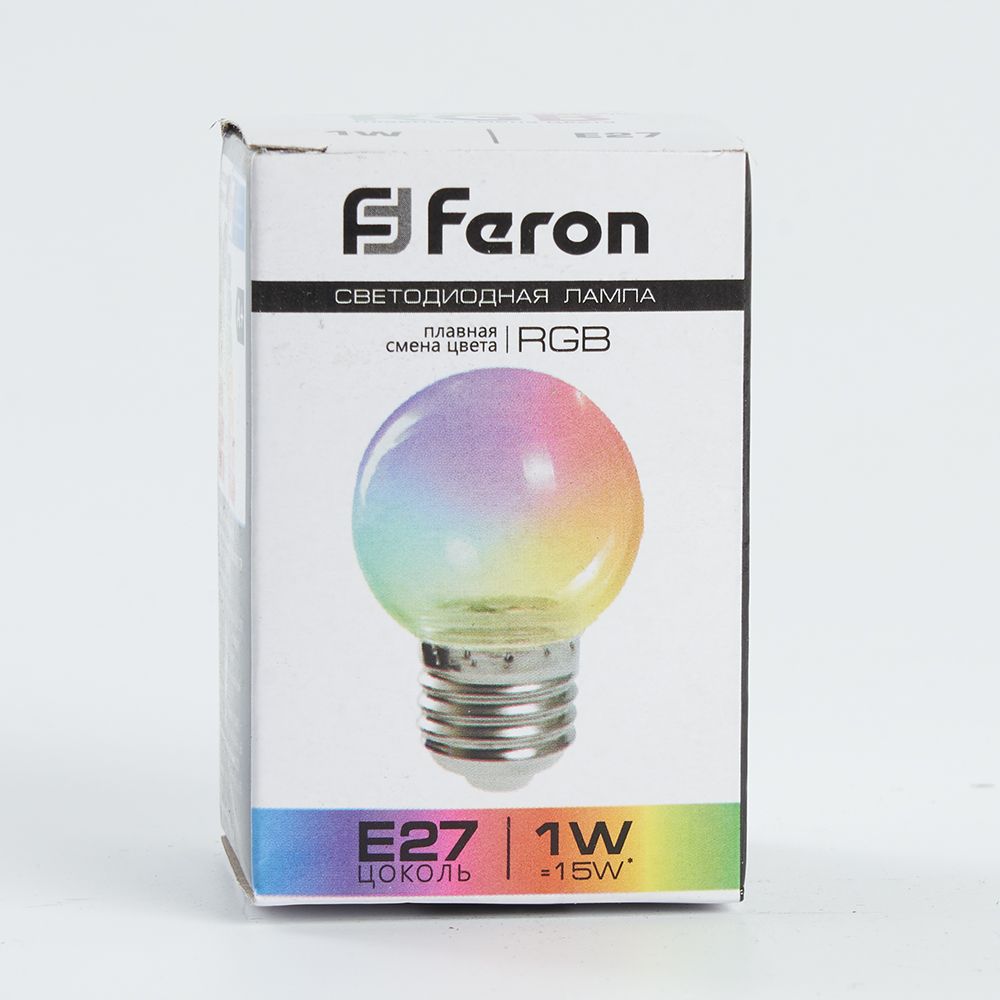 Лампа светодиодная Feron LB-37 Шарик прозрачный E27 1W 230V RGB плавная смена цвета