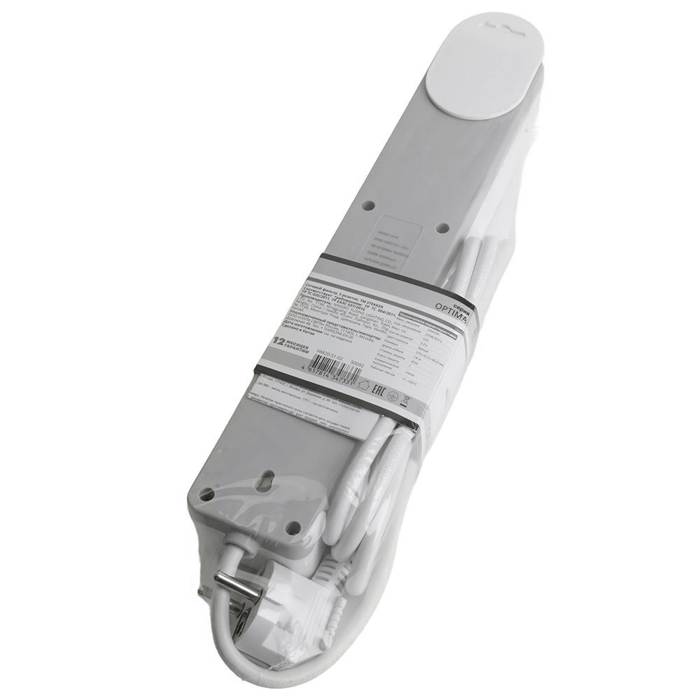 Сетевой фильтр 4-местный с/з STEKKER HM20-41-05 3x1мм2, 5 м, серия Optima, белый