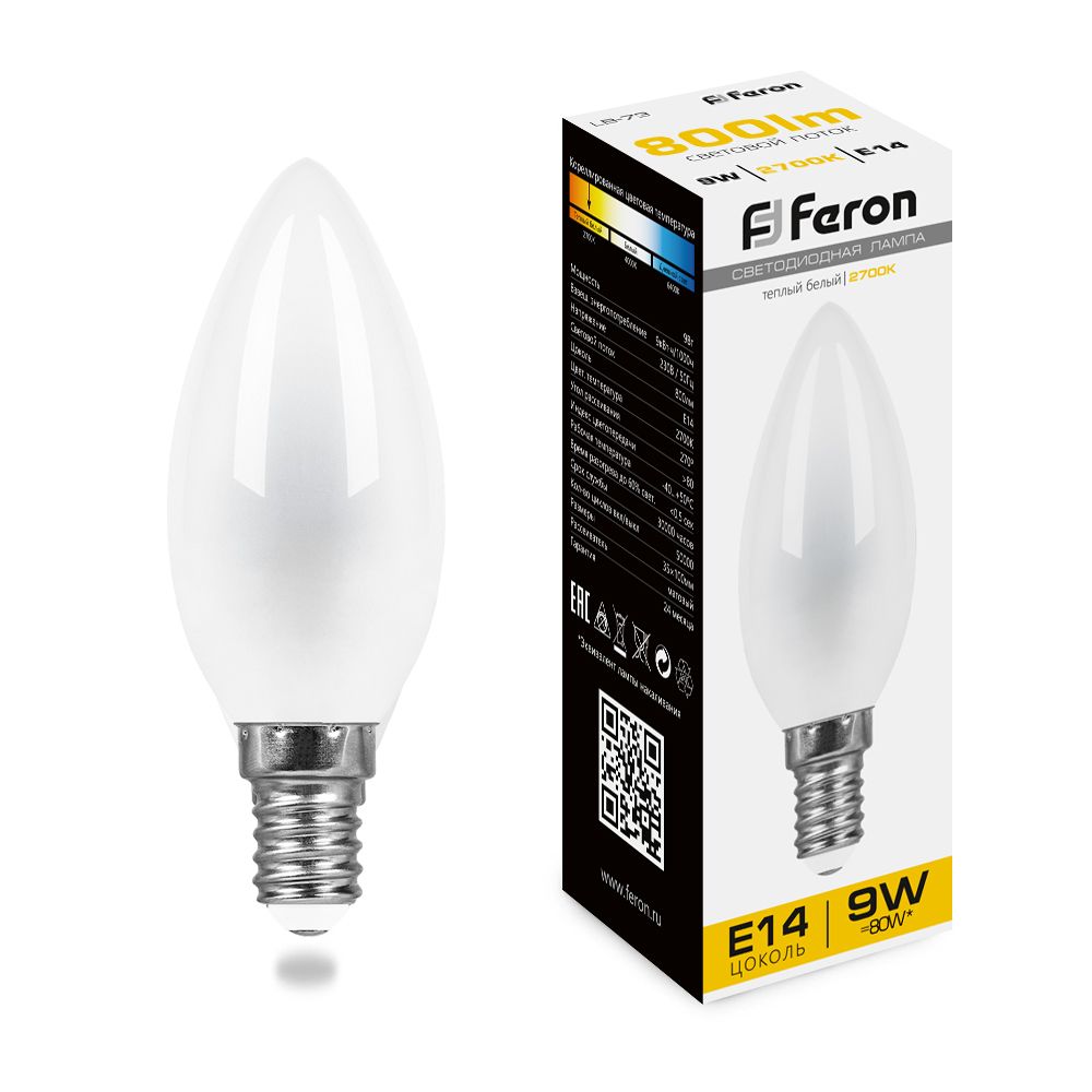 Лампа светодиодная Feron LB-73 Свеча E14 9W 230V 2700K
