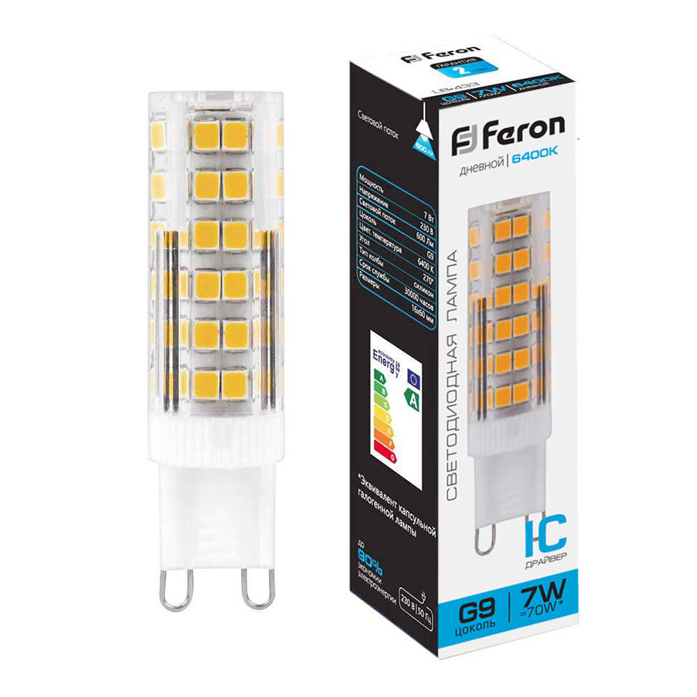 Лампа светодиодная Feron LB-433 G9 7W 175-265V 6400K