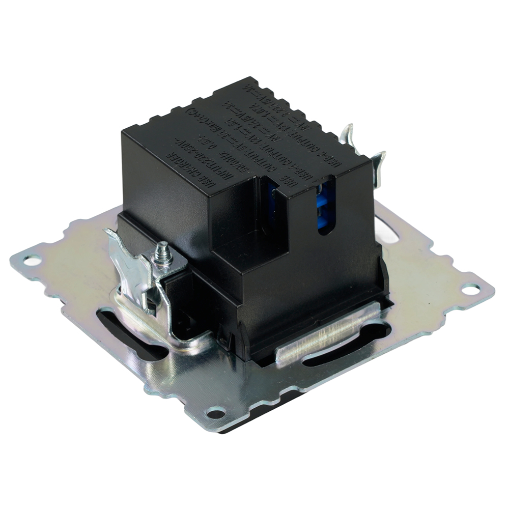 Розетка 2-местная USB + type C (механизм), STEKKER GLS10-7116-05, 250B, 3А, серия Катрин, черный
