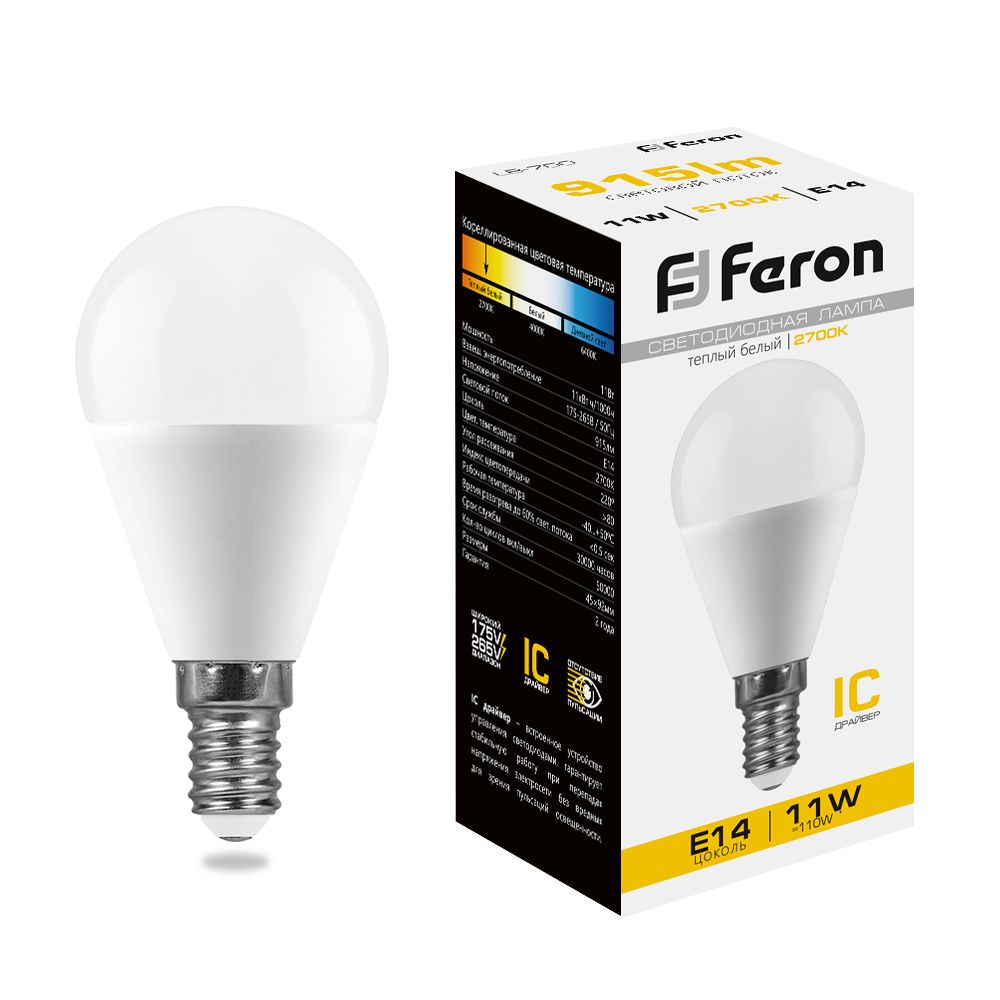 Лампа светодиодная Feron LB-750 Шарик E14 11W 175-265V 2700K