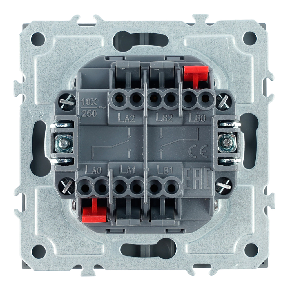Переключатель 2-клавишный (механизм), СЗК, STEKKER, 250В, 10А, серия Эмили, RSW10-5107-10ZK, платиново-серый, soft touch