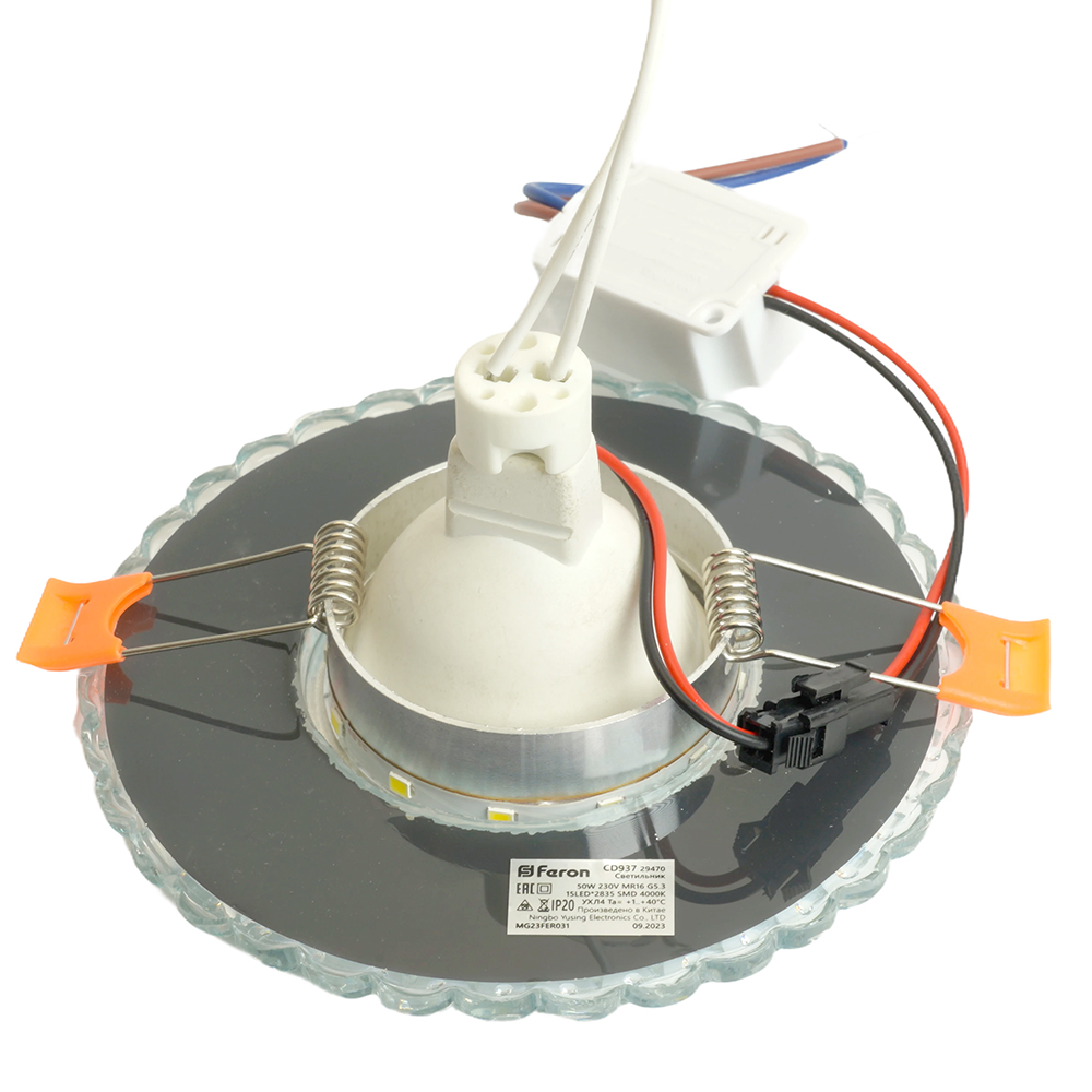 Светильник встраиваемый с белой LED подсветкой Feron CD937 потолочный MR16 G5.3 прозрачный