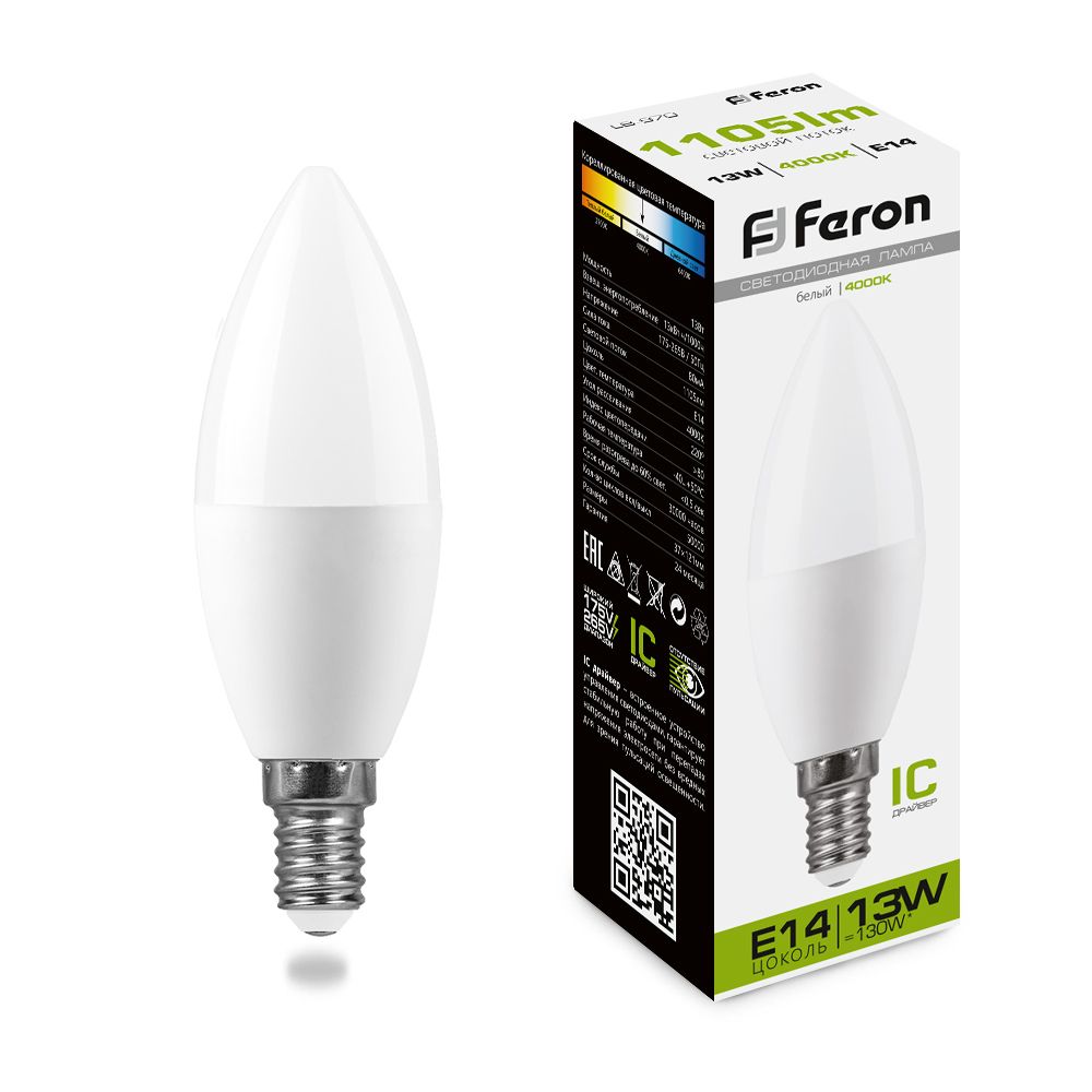 Лампа светодиодная Feron LB-970 Свеча E14 13W 175-265V 4000K