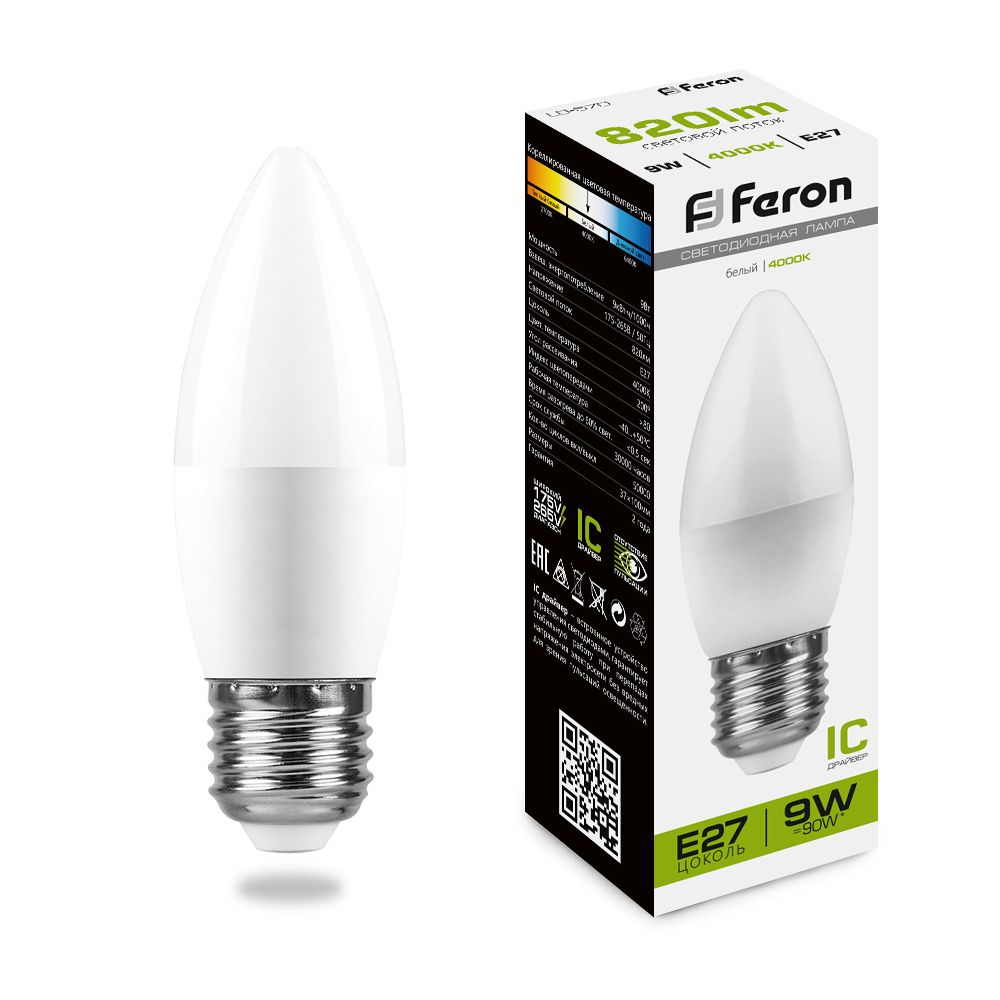 Лампа светодиодная Feron LB-570 Свеча E27 9W 175-265V 4000K
