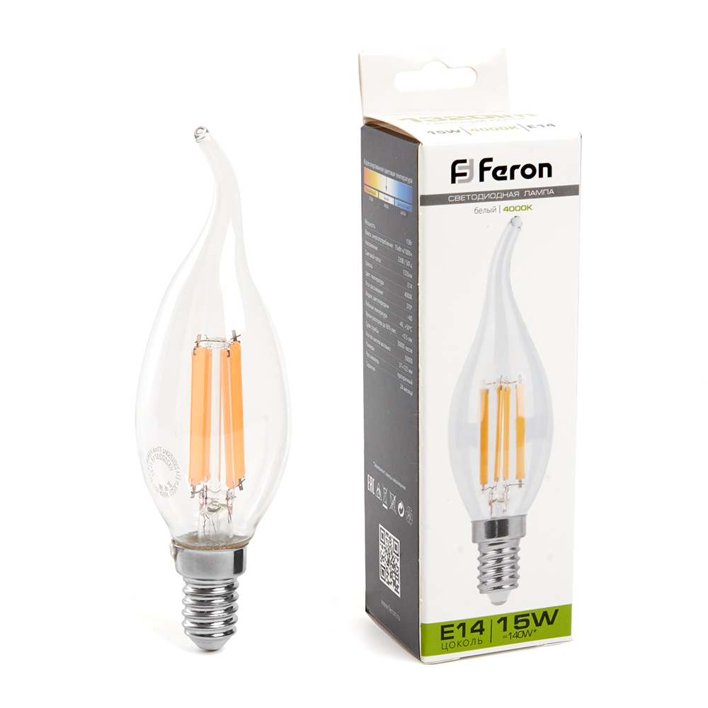 Лампа светодиодная Feron LB-718 Свеча на ветру E14 15W 230V 4000K