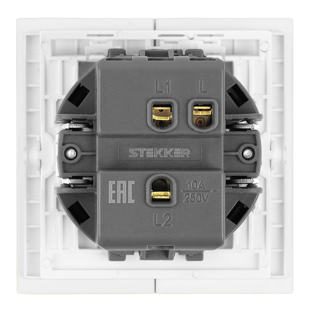 Переключатель 1-клавишный (механизм), STEKKER, 250В, 10A, серия Мия, RSW10-3105-01, белая магнолия