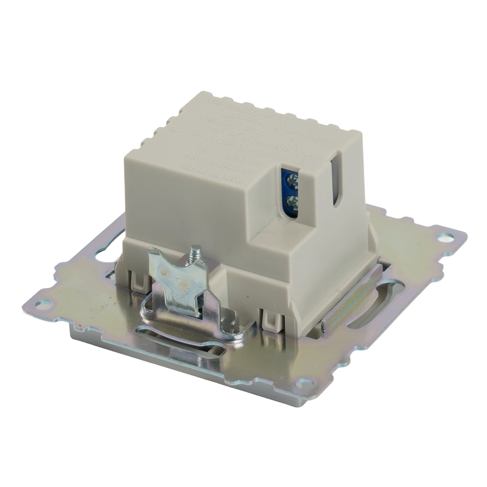 Розетка 2-местная USB + type C (механизм)), STEKKER GLS10-7116-03 , 250B, 3А, max 20W, серия Катрин, серебро