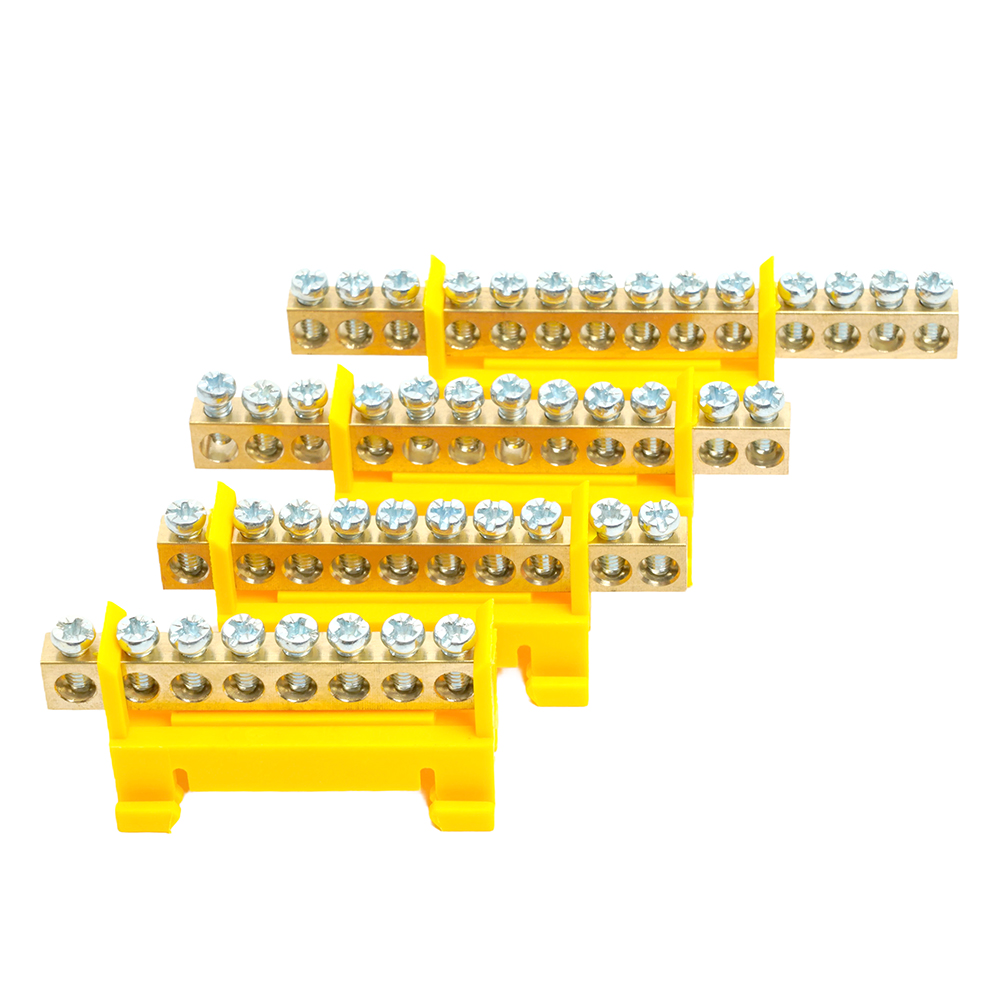 Шина "PE" на изоляторе STEKKER 6*9 тип "стойка" на DIN-рейку 12 выводов, желтый, LD556-69-12