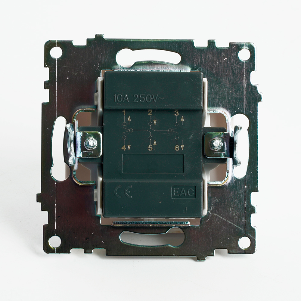 Переключатель 2-клавишный (механизм), STEKKER GLS10-7107-01 , 250V, 10А, серия Катрин, белый
