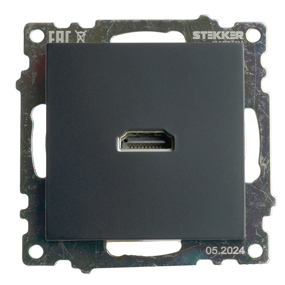 Розетка HDMI 2.1, Type A (механизм), STEKKER GLS00-7118-05, серия Катрин, черный