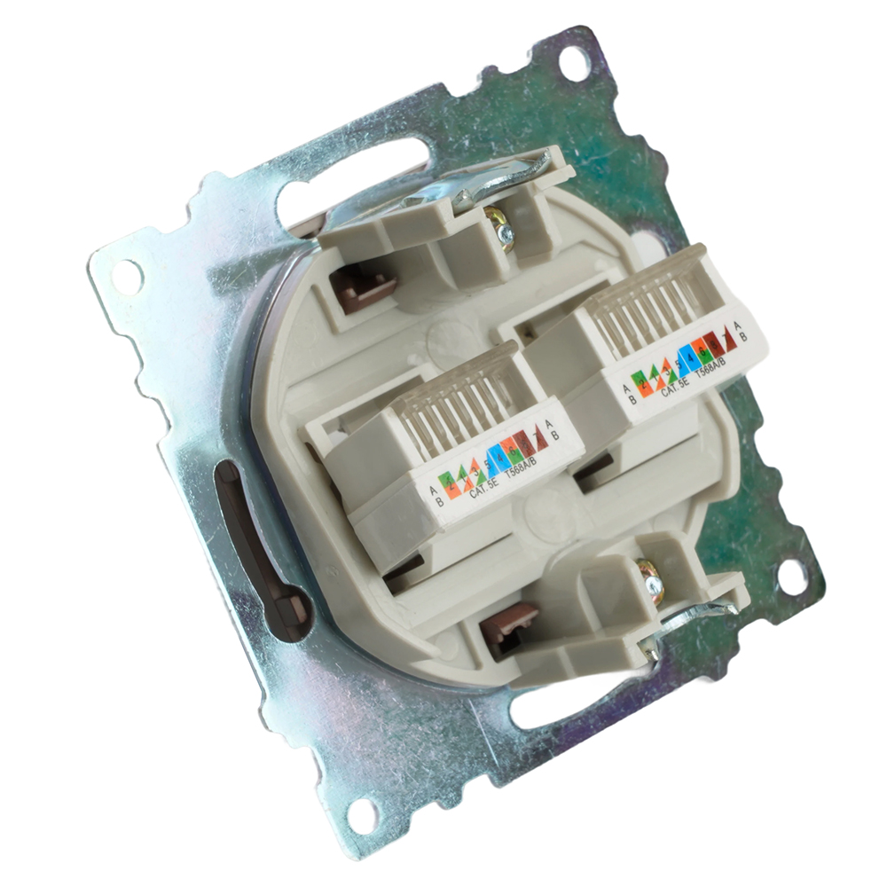 Розетка компьютерная 2-местная RJ-45 (механизм) STEKKER GLS00-7109-04, серия Катрин, шоколад