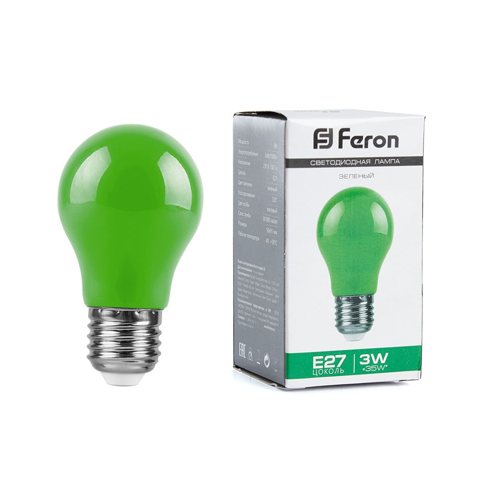 Лампа светодиодная Feron LB-375 E27 3W 230V зеленый